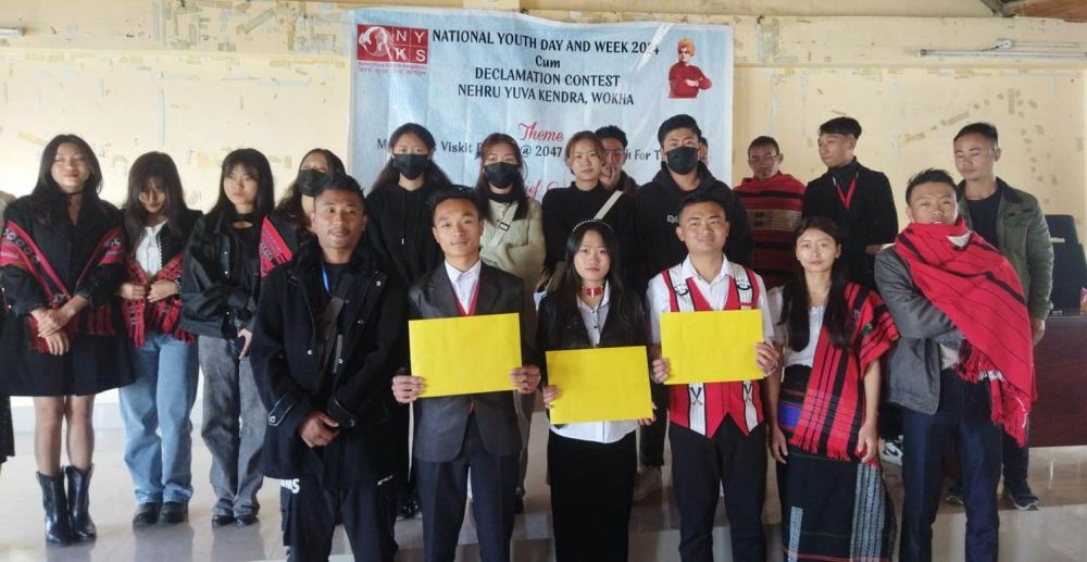 Participants along with the organisers during the National Youth Week Festival cum Declamation Contest held at WDVCCA conference Hall, Wokha on January 12. (Morung Photo)